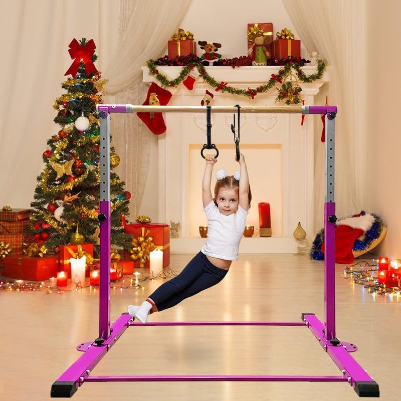 Kids Gymnastics Bar w/ Rings Adjustable 3' 5' Home Indoor Steel Training4