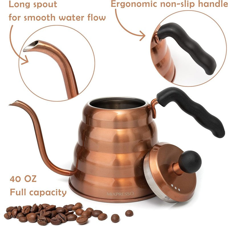 Gooseneck Coffee Kettle 1.2L 40Oz Stainless Steel Copper Pour Over1