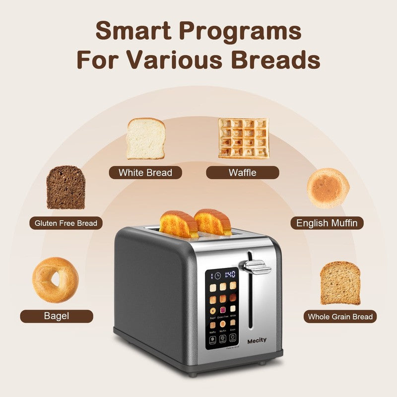 2 Slice Touchscreen Toaster, Stainless Steel, Countdown Timer, 6 Shade Settings,2