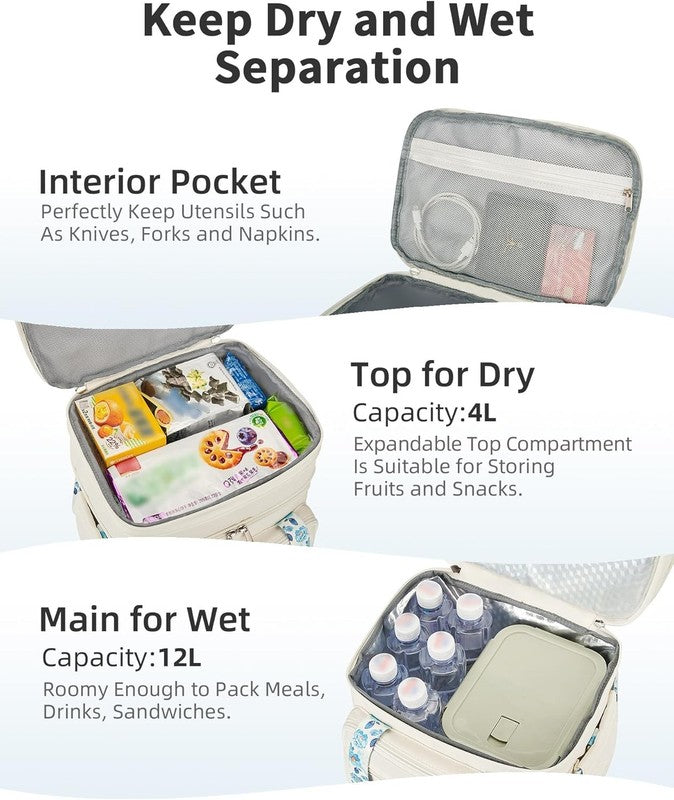 Double Deck Expandable Insulated Lunch Bag Beige Women2