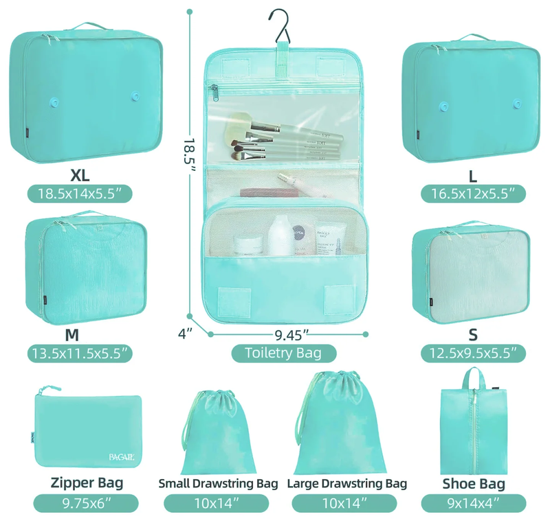 Packing Cubes Set 9 Piece Travel Organizer Clothes Shoes Blue2