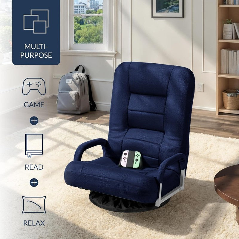 Gaming Floor Rocker Chair 360° Swivel, Lumbar Support, Adjustable Back – Navy3