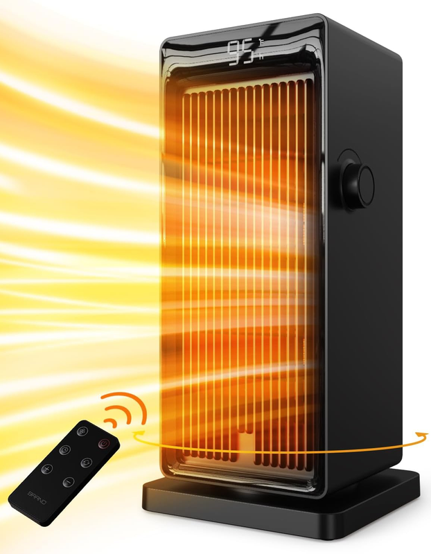 1500W Space Heater Indoor w/ ECO Thermostat Remote 90° Oscillating0