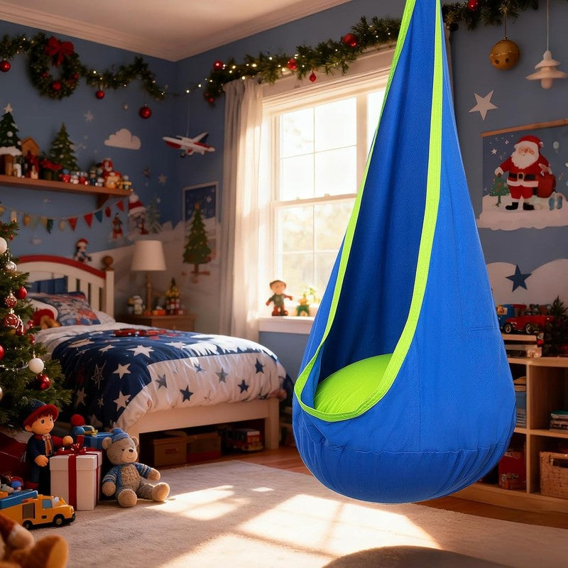Kids Pod Swing Seat Hanging Hammock Chair Sensory Indoor Outdoor Blue Green1