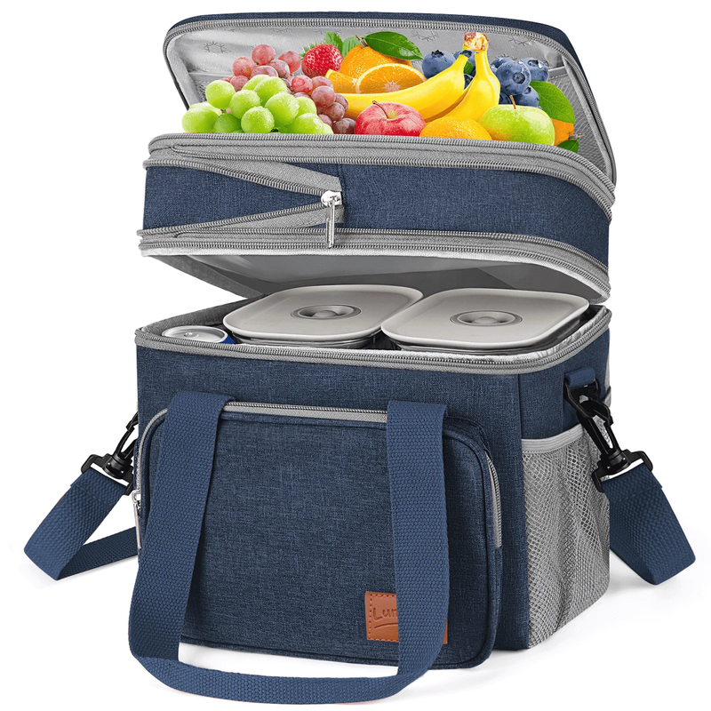 17L Insulated Lunch Bag Expandable Double Deck Cooler Tote Leakproof Work Blue8