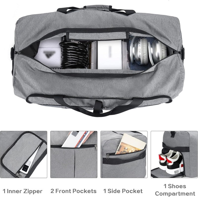 120L Large Travel Duffel Bag Foldable w/ Shoe Compartment Gray2