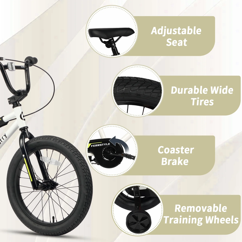 18in Kids BMX Bike w/ Training Wheels Coaster Brake Ages 6 9 White2