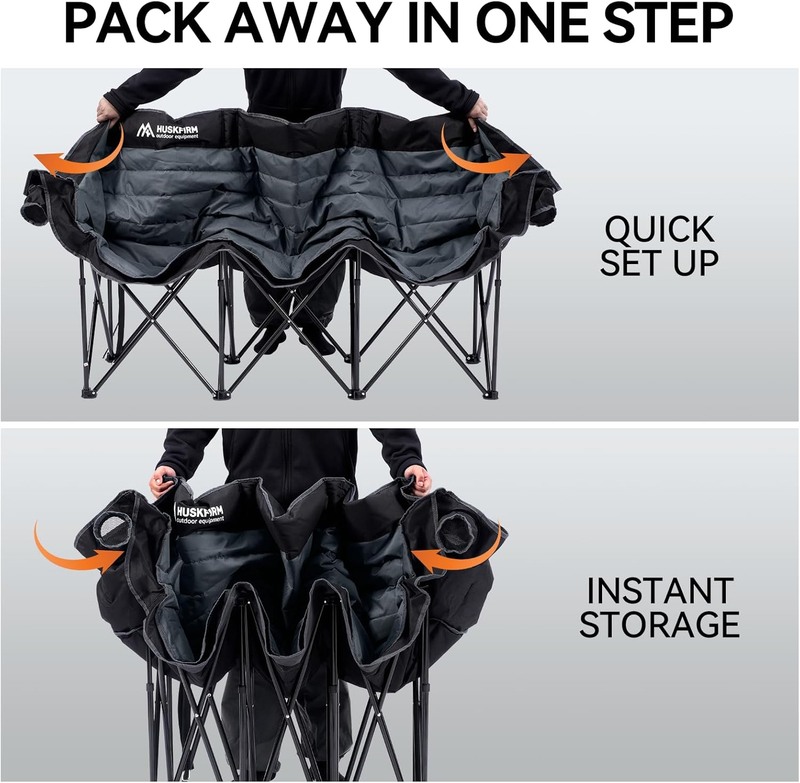 Heavy Duty 3 Person Camping Chair Folding Loveseat w/ Cup Holders Outdoor7