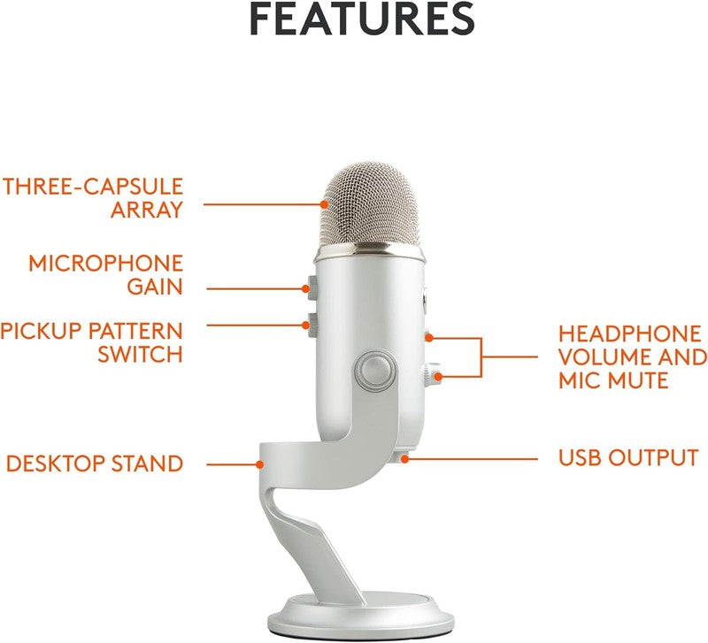 Blue Yeti USB Microphone for Gaming Streaming Podcast YouTube Discord PC Silver7
