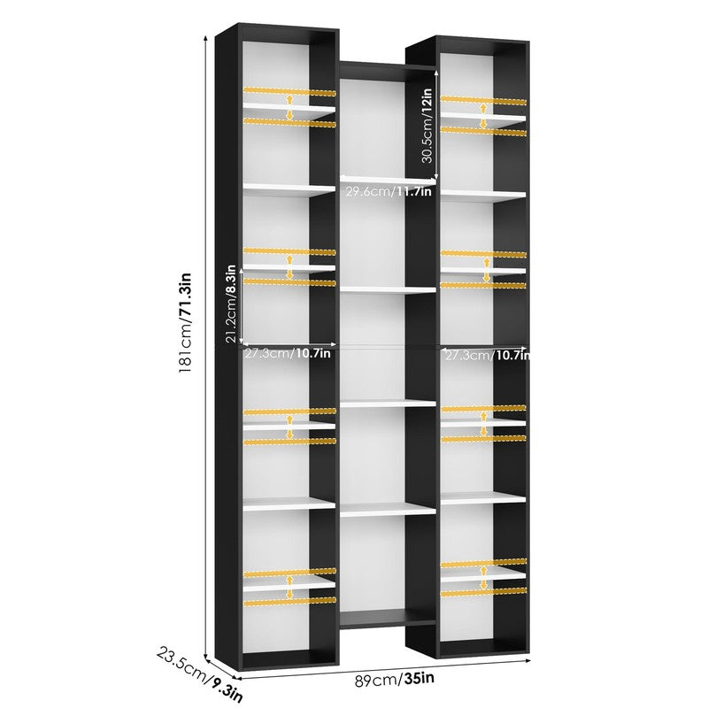 21-Cube Bookcase, 71’’ Tall Wooden Bookshelves with Adjustable Shelves, Triple W1