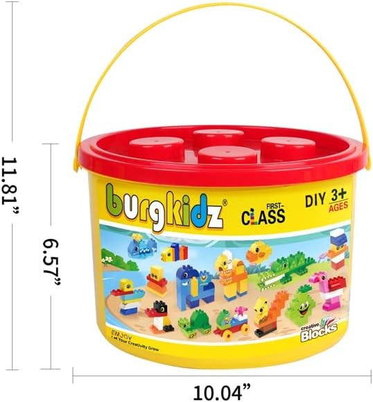 Classic Big Building Blocks Toy Large Animal Bricks w Storage Bucket Ages 3+6