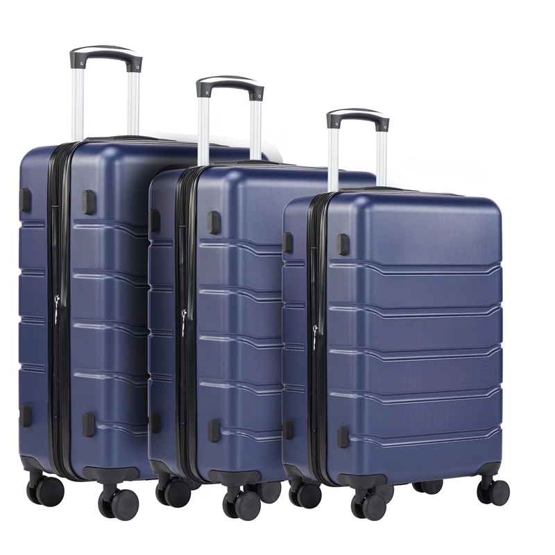 3-Piece Hard Shell Luggage Set ABS Expandable Spinner TSA Lock Blue0