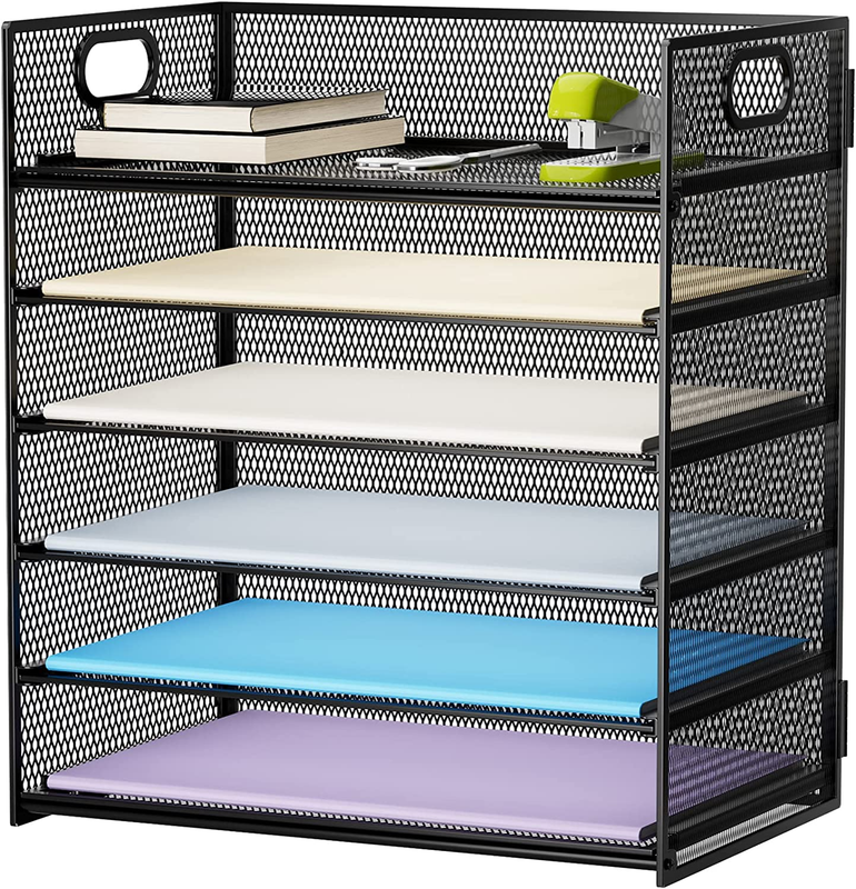 6 Tier Paper Organizer Letter Tray - Mesh Desk File Organizer with Handle, Paper9