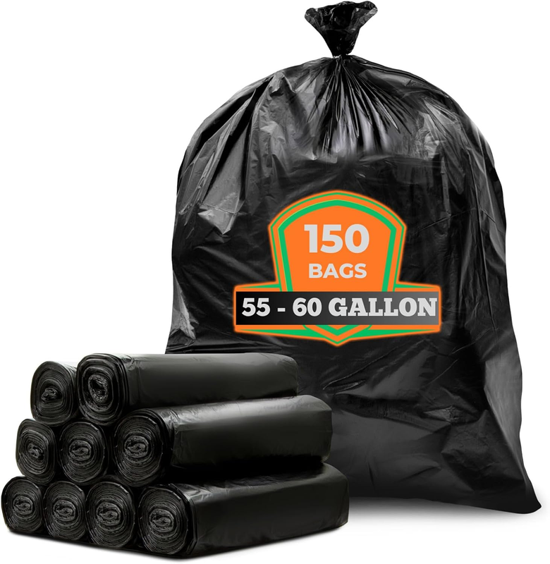 55-60 Gallon Heavy Duty Trash Bags 150 Count Large Black Commercial Lawn9