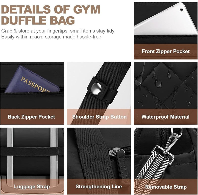 Gym Bag Women Duffle Weekender Travel Tote Wet Pocket Sports Dance Black7