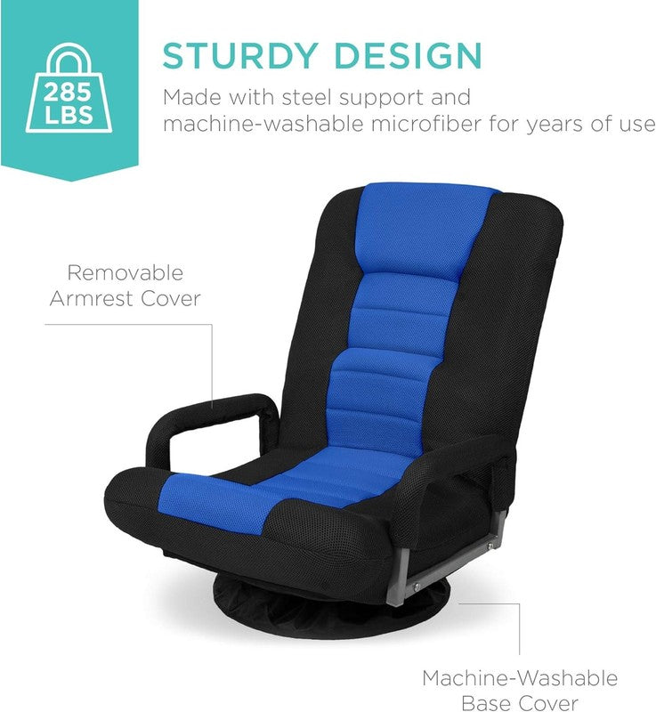 Gaming Floor Rocker Chair 360° Swivel, Lumbar Support, Foldable Back Black/Blue5
