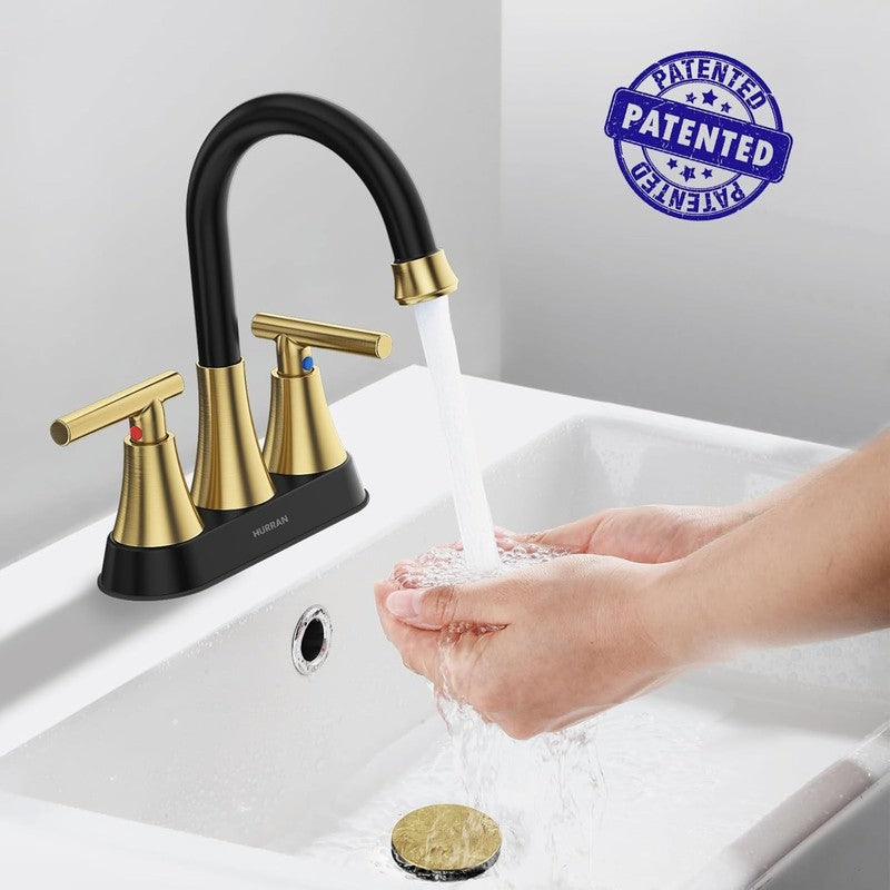 3 Hole Bathroom Faucet Black Gold Centerset Vanity RV w/ Drain Hoses2