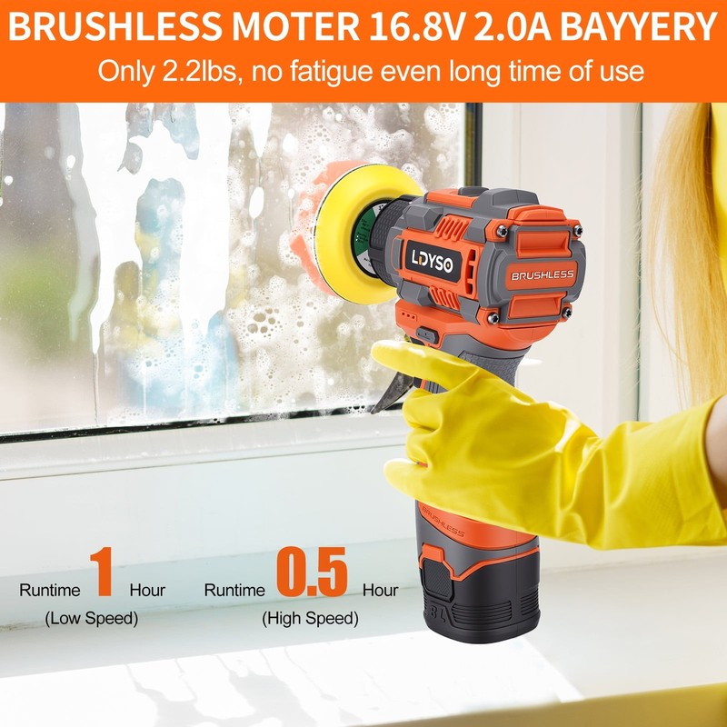 Cordless Buffer Polisher, 16.8V Auto Detailing Drill Brushes Set with 2000Mah Ba5