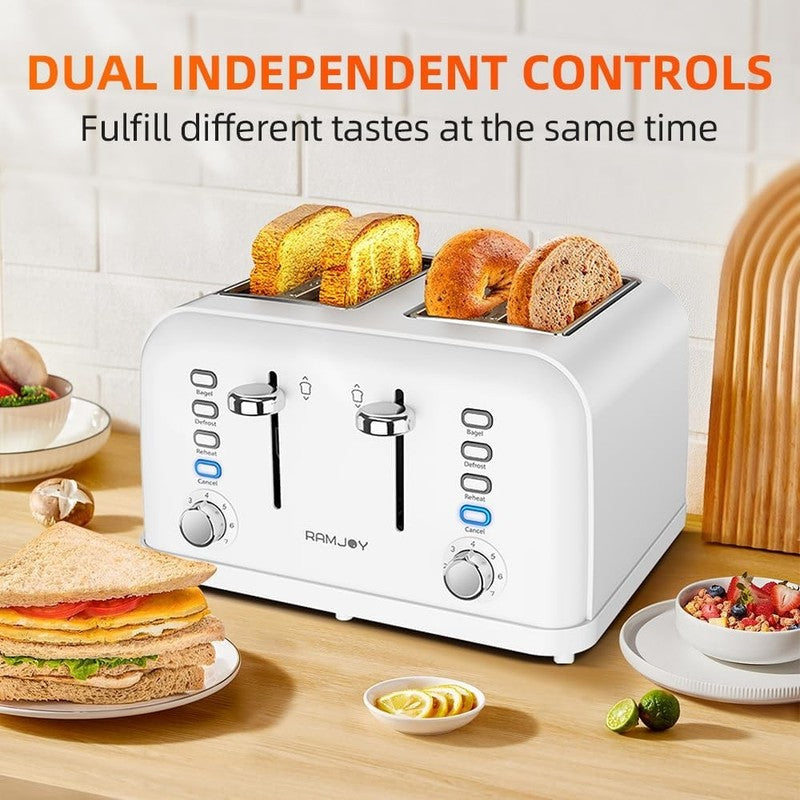 4 Slice Toaster 1500W Dual Control Extra Wide Slots 7 Shade Stainless White2