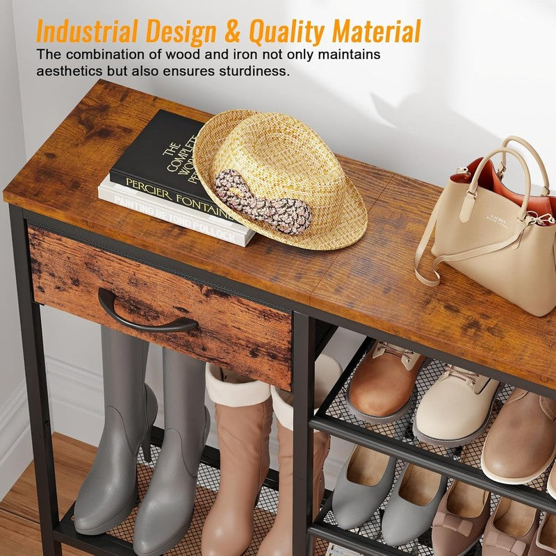 Entryway Industrial Console Table 31.5" Sofa Table Metal Mesh Rustic Brown5