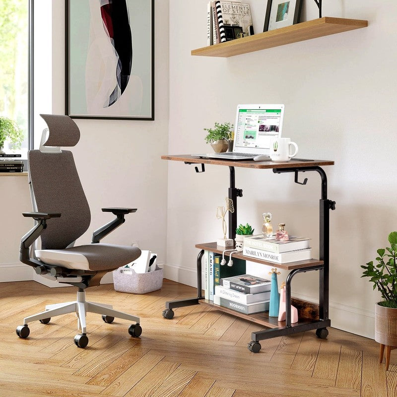 Rolling Computer Desk Stand Side Table Coffee Sofa End Cart w/ USB Charging4