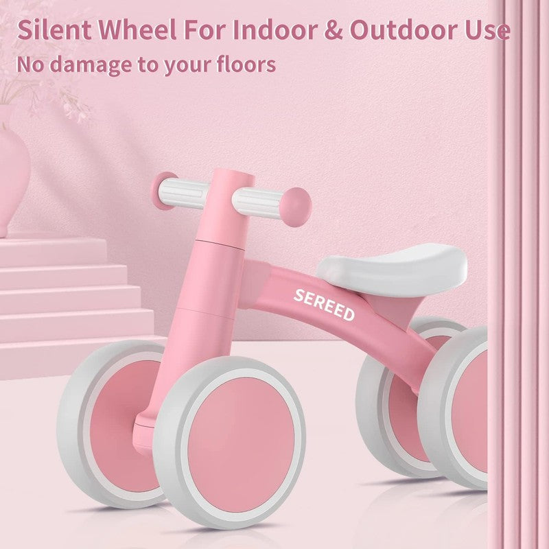 Baby Balance Bike 12 24M, 4 Wheel First Bike for 1 Year Old Birthday Gift Pink3