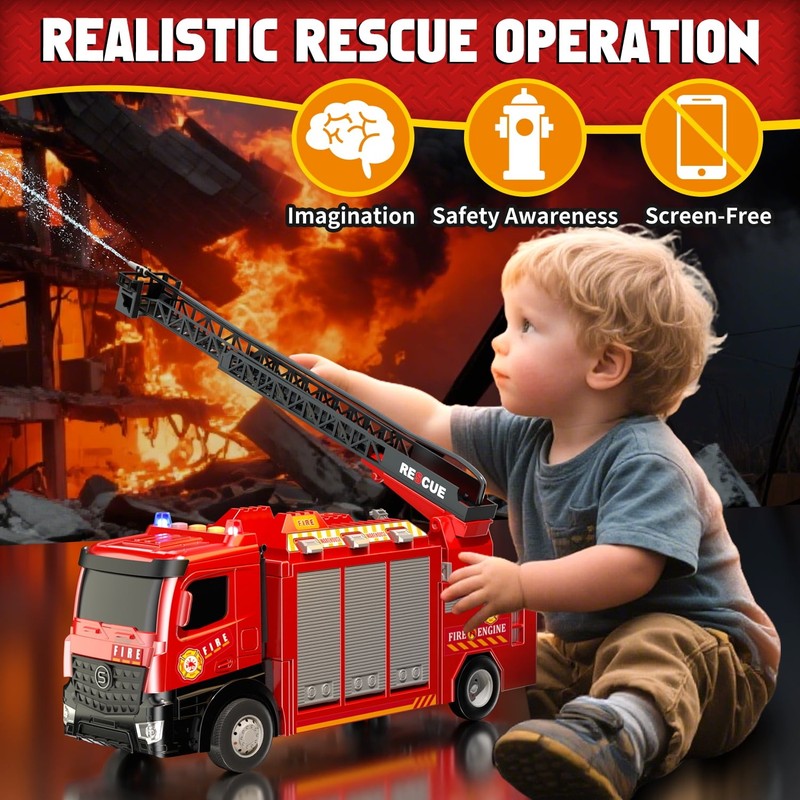 Fire Truck Toy for Boys 2–5 – Lights, Siren Sounds, Water Spray, Ladder & 6 Mini5