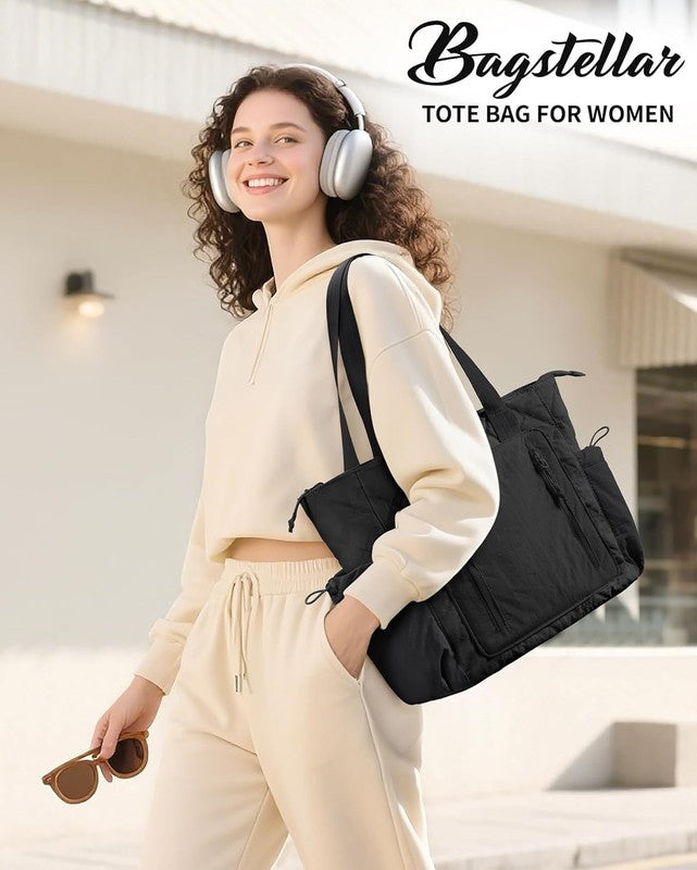 Women’s Puffer Tote Bag Lightweight Quilted Shoulder Handbag Work Laptop Gym8