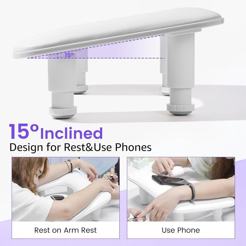 Adjustable U Shaped Nail Arm Rest for Manicure   Microfiber PU Leather (White)2