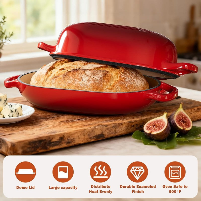 5QT Cast Iron Dutch Oven Bread Kit w/ Banneton Lame Red5
