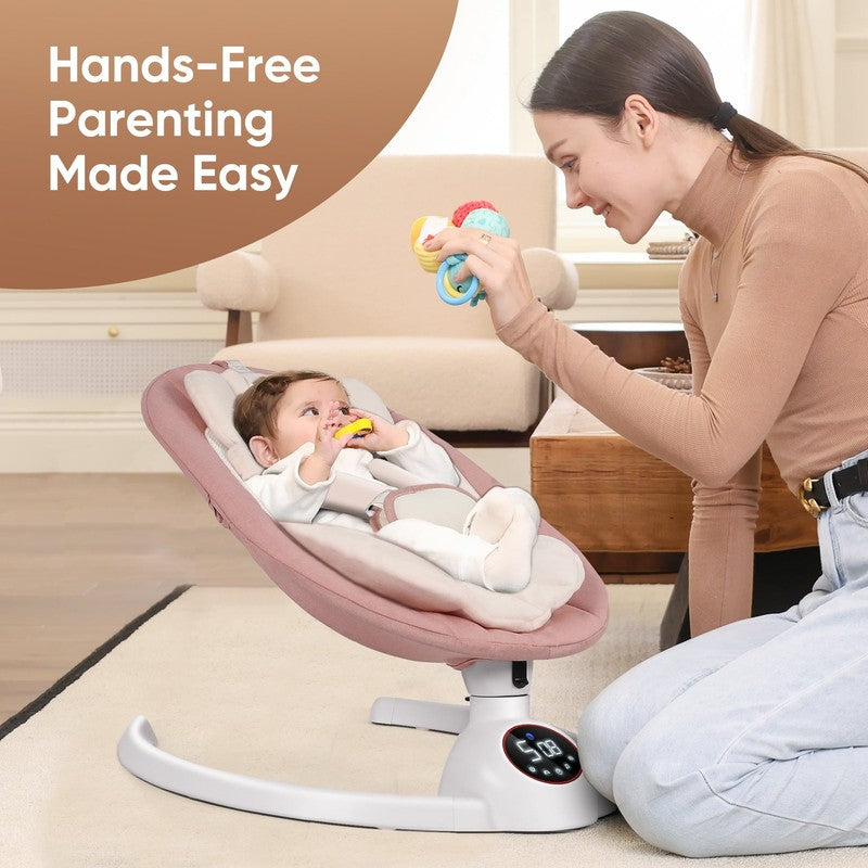 Baby Swing for Infants Bluetooth Control 5 Point 5 Speeds 10 Lullabies Pink1