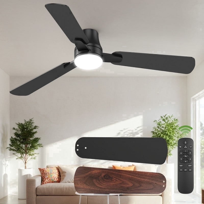 52in Ceiling Fan with Light Remote Flush Mount Indoor Outdoor Modern0