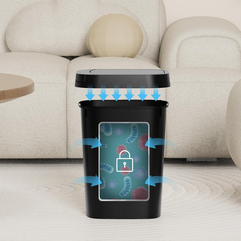 3-Pack 2.6 Gal Slim Trash Cans with Pop-Up Lid Black Plastic Waste Bins4