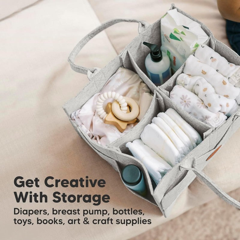 Baby Diaper Caddy Organizer w/ Handle, Portable Nursery & Car Storage Gray6