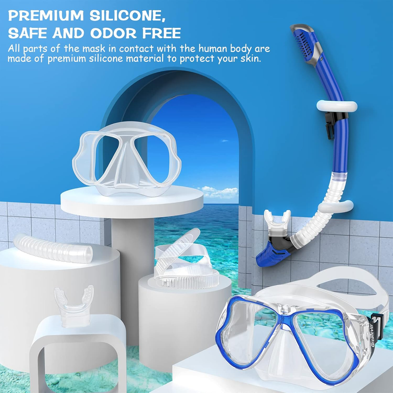 Dry Snorkel Set Panoramic Wide View Anti-Fog Scuba Mask Snorkeling Gear5