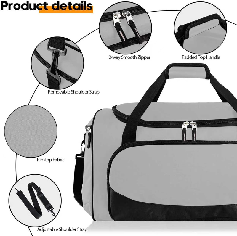 Men’s 50L Heavy Duty Duffle Bag Gym Workout Travel Gear Gray Bag4