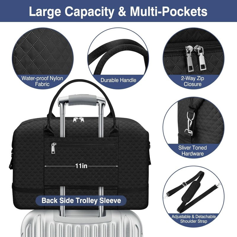 Women’s Weekender Travel Duffel Bag Carry On w/ Shoe Compartment Large Nylon Bag4