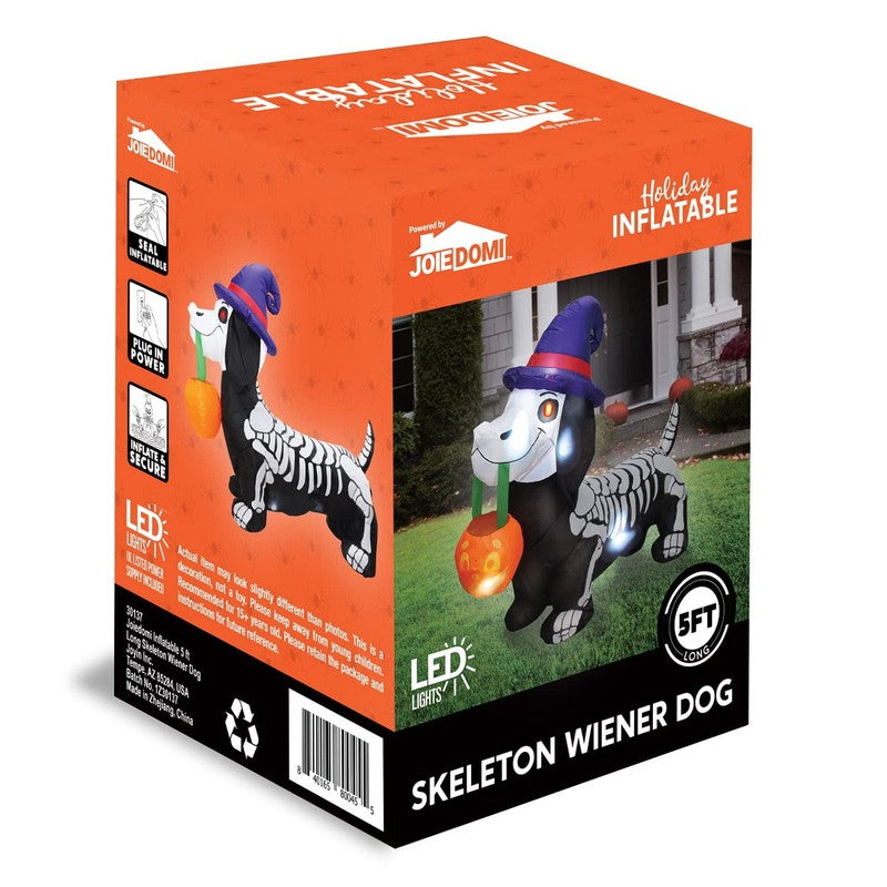 5Ft Halloween Inflatable Pumpkin Skeleton Wiener Dog w/ LEDs Yard Decor6