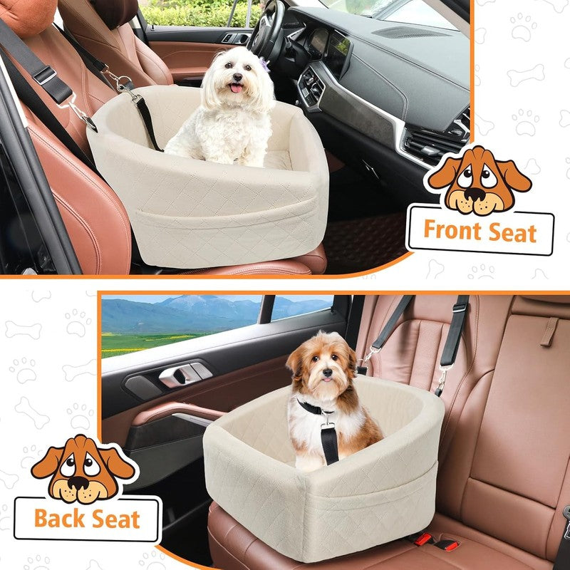 Dog Car Seat Small/Medium Dogs under 30lbs Washable Booster w/ Pockets White5