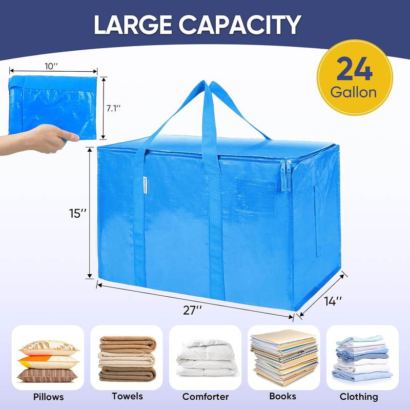 6 Pack Extra Large Heavy Duty Moving Bags Zipper Storage Totes Sky Blue4