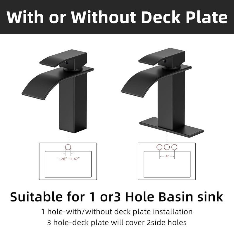 Bathroom Faucet Matte Black Modern Waterfall Bathroom Sink Faucet with Single Ha3
