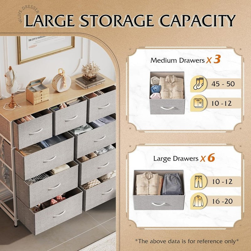 9 Drawer Dresser, Fabric Storage Tower for Bedroom, Hallway, Entryway, Closet, T5