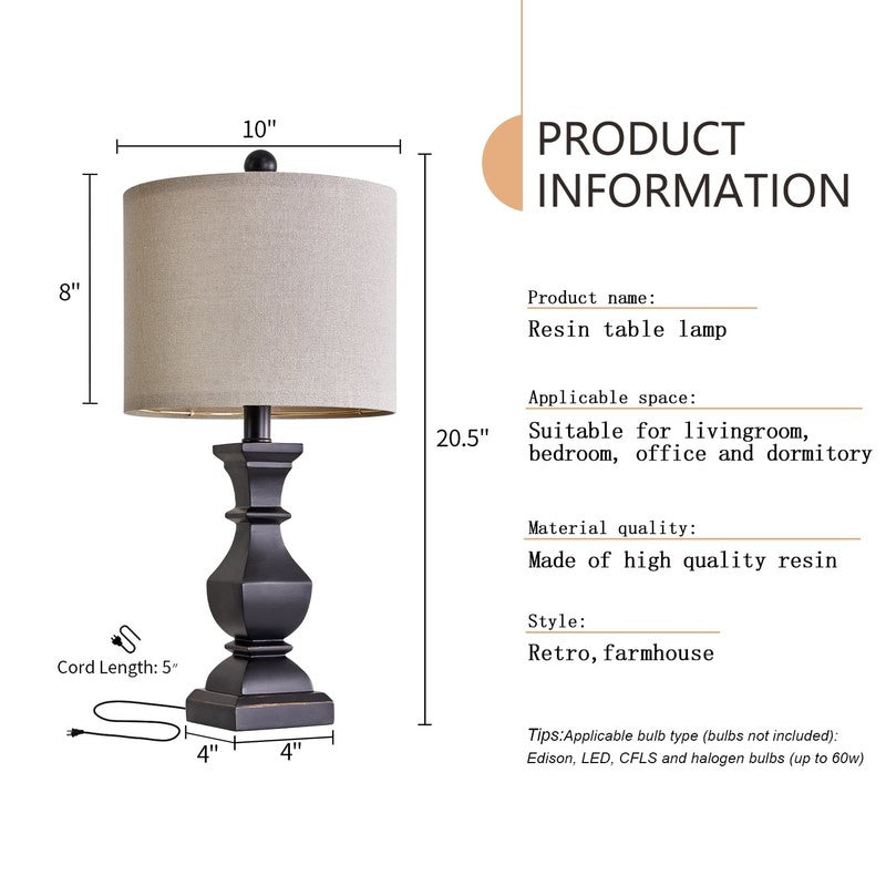 Set of 2 Retro Table Lamps 20.5" Vintage Rustic Bedside Lamps for Bedroom7