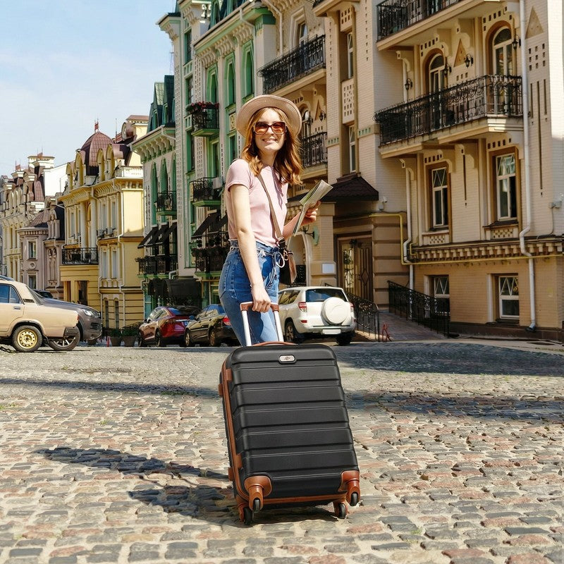 4 Piece Luggage Set Hardside Spinner Suitcase 16 20 24 28 Inch Black Brown3