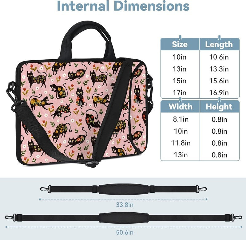 14 15.6 Laptop Sleeve Bag Flowers Cats Neoprene Carry Case w/ Handle Pocket4