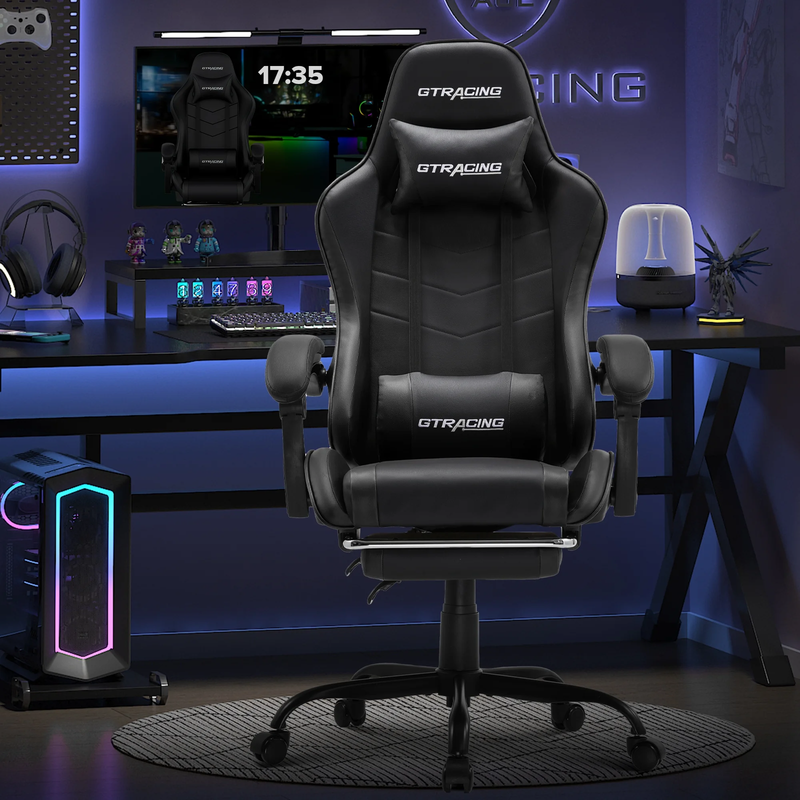 Ergonomic Gaming Office Chair GTWD 200 Adjustable Pillows Footrest Black2