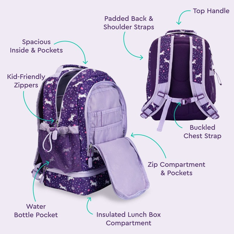 Kids Prints Unicorn Backpack W/ Lunch Box Purple (BGBKPAK UNI)2