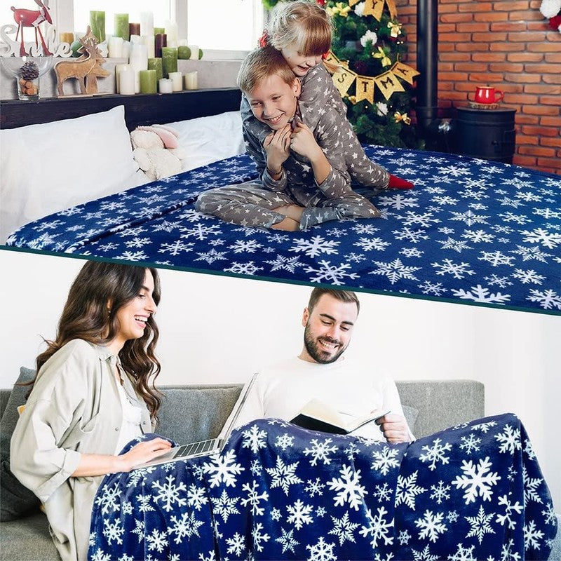 Christmas Throw Blanket Navy White Snowflake Fleece Soft Warm Plush 50"x60"6