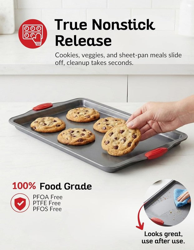 Nonstick Baking Sheet Set of 3 – Heavy Gauge Carbon Steel Cookie Trays, 2