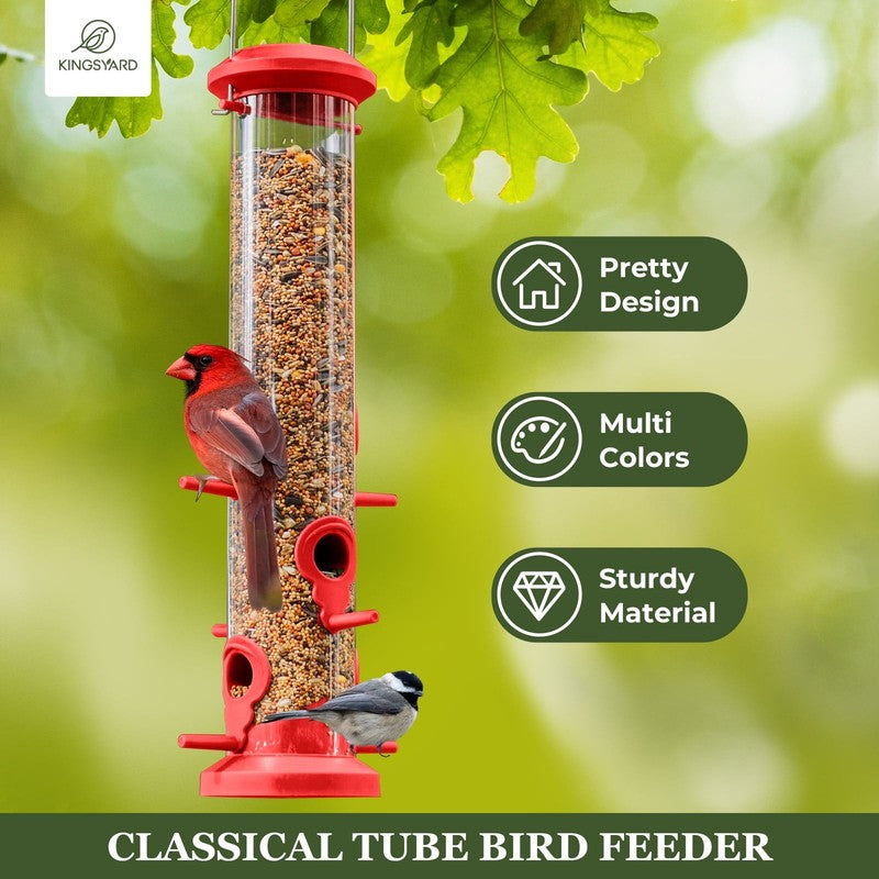 2-Pack Red Plastic Tube Bird Feeders, 6-Port Hanging Feeders for Outdoors2